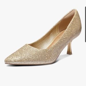 Elegant Women's Glitter Pointed-Toe Kitten 2 Inch Heel Pump - Gold Size 10